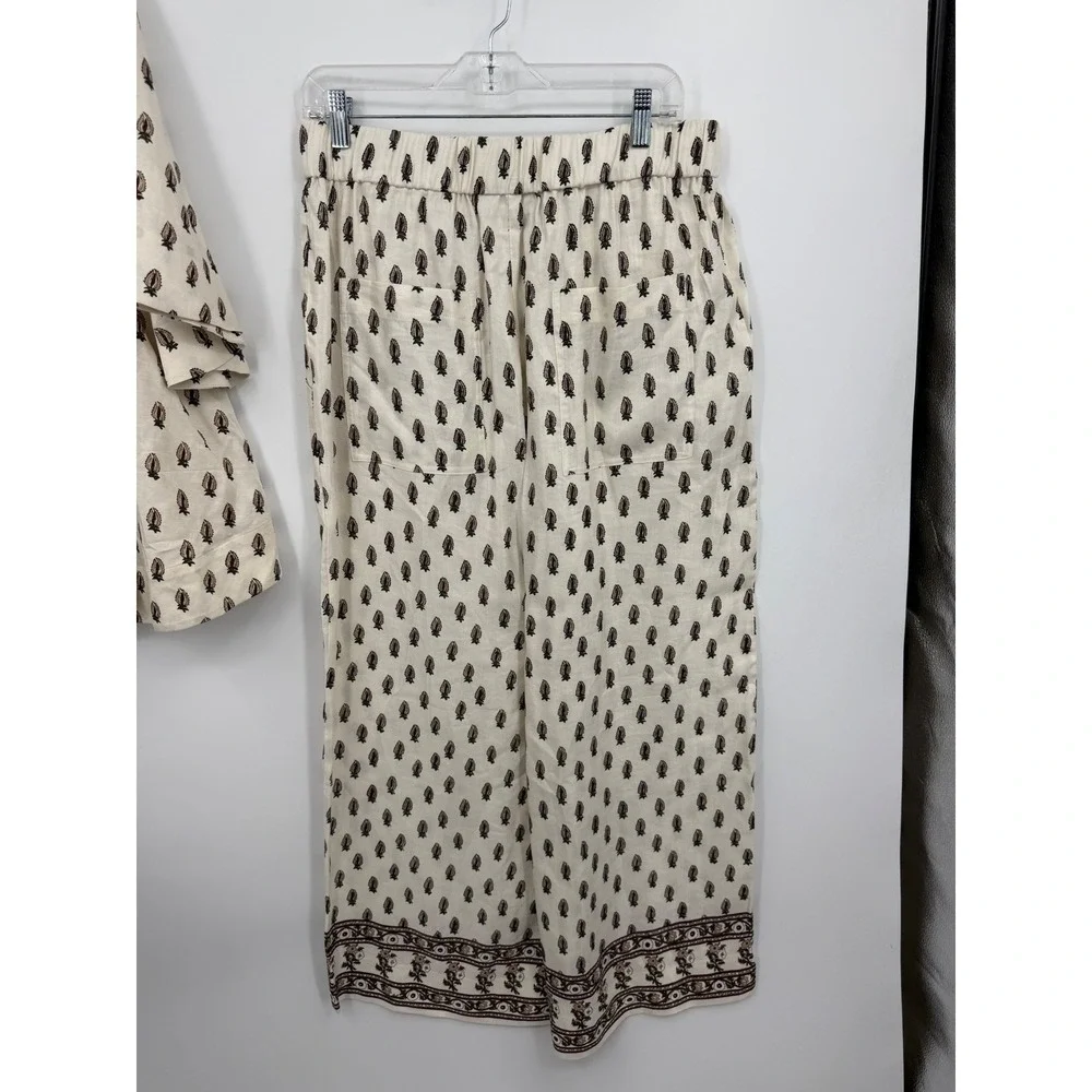 Banana Republic‎ Paisley Linen blend Set XL/L Petite Cream Black Kimono Pants